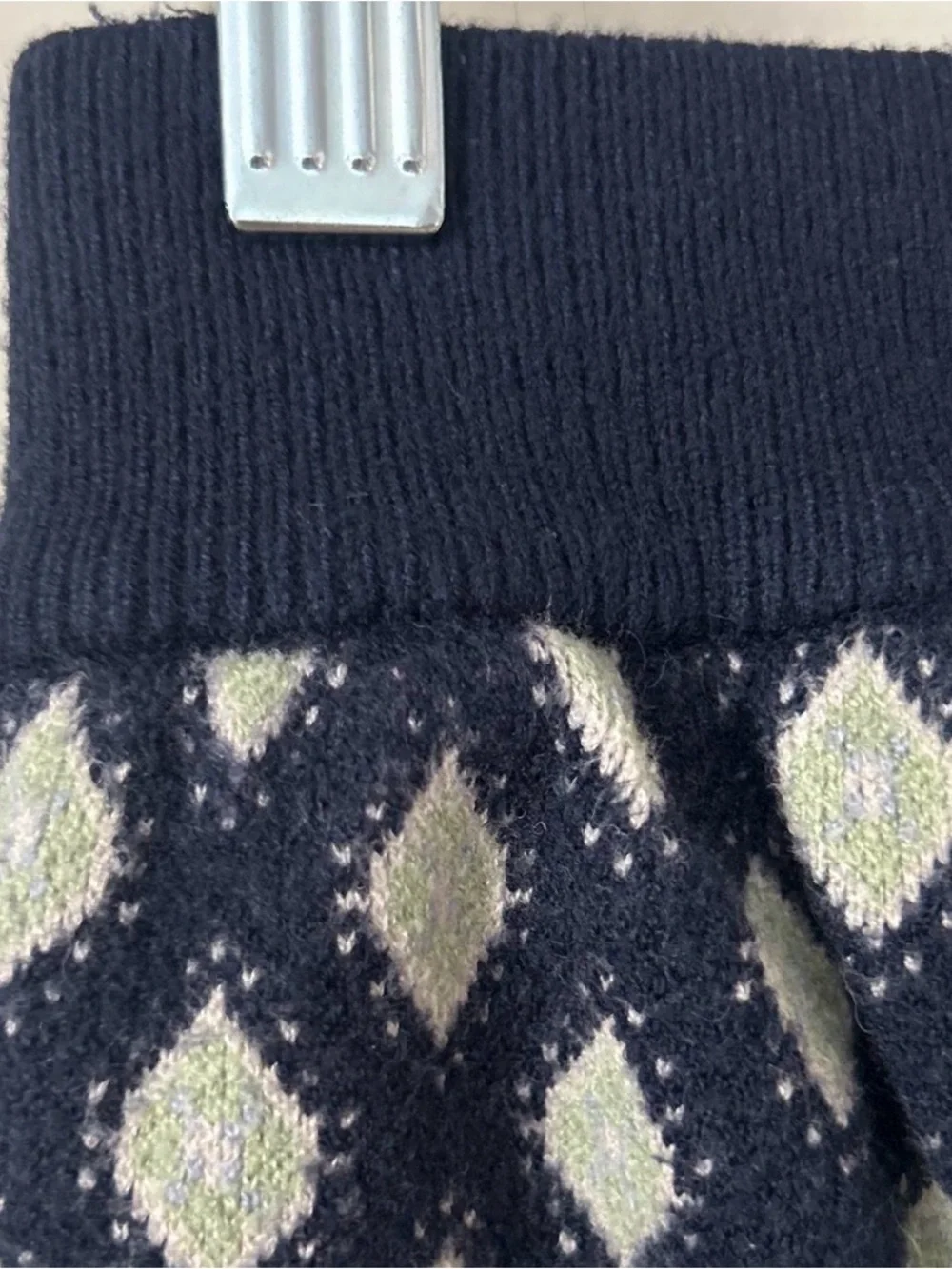 Free People Navy and Light Blue Patterned Knit Leggings